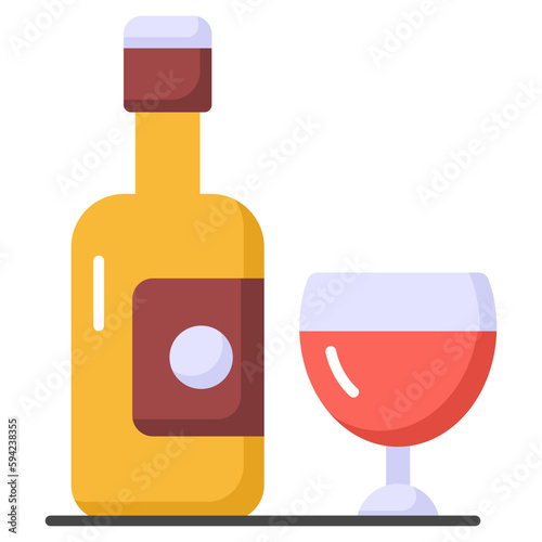 A classic wine bottle and glass icon, representing relaxation, sophistication, and socializing over a glass of wine