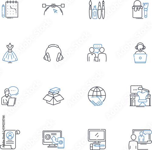 Outsourced professional line icons collection. Expertise, Efficiency, Quality, Reliability, Skill, Service, Customization vector and linear illustration. Flexibility,Communication,Collaboration