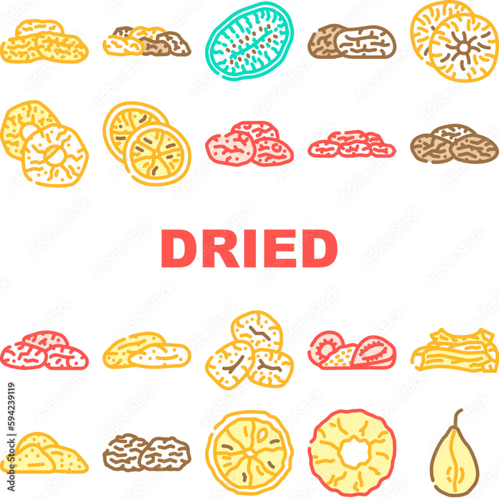 fruit dry snack nut mix icons set vector fruit dry snack nut mix icons set vector