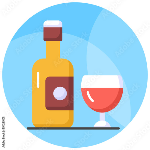 A classic wine bottle and glass icon, representing relaxation, sophistication, and socializing over a glass of wine
