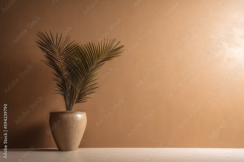 shadows design vase concrete home sunlight interior conceptual beige wall decor. Generative AI. shadows design vase concrete home sunlight interior conceptual beige wall decor. Generative AI.
