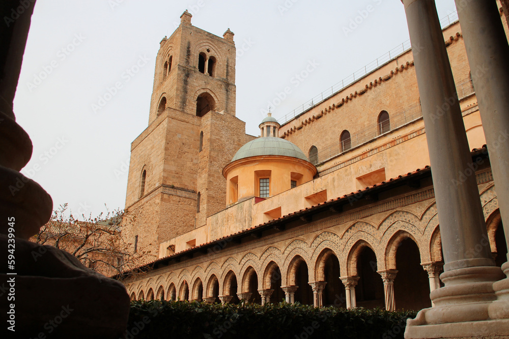 benedictine cloister and cathedral in monreale in sicily (italy)