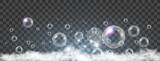 Air bubbles on a transparent background. Soap foam vector illustration.	


