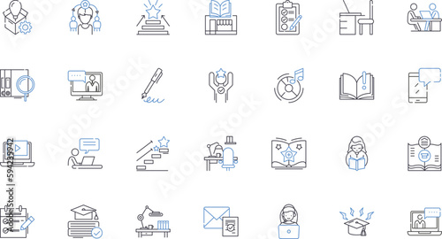 Information absorption line icons collection. Assimilation, Comprehension, Understanding, Retention, Learning, Cognition, Intuition vector and linear illustration. Insight,Grasp,Absorption outline photo