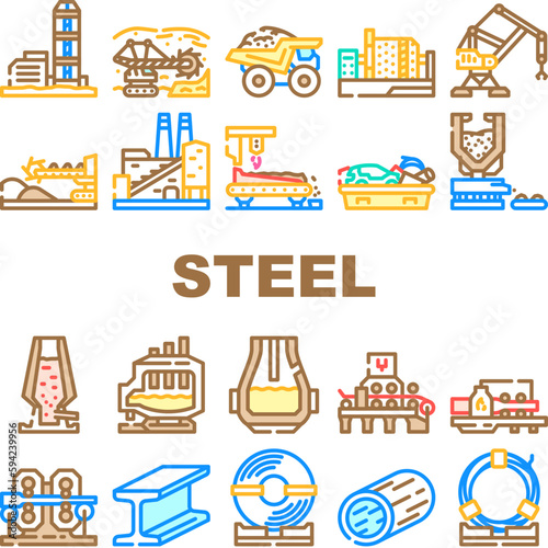 steel production industry metal icons set vector