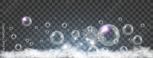 Air bubbles on a transparent background. Soap foam vector illustration.