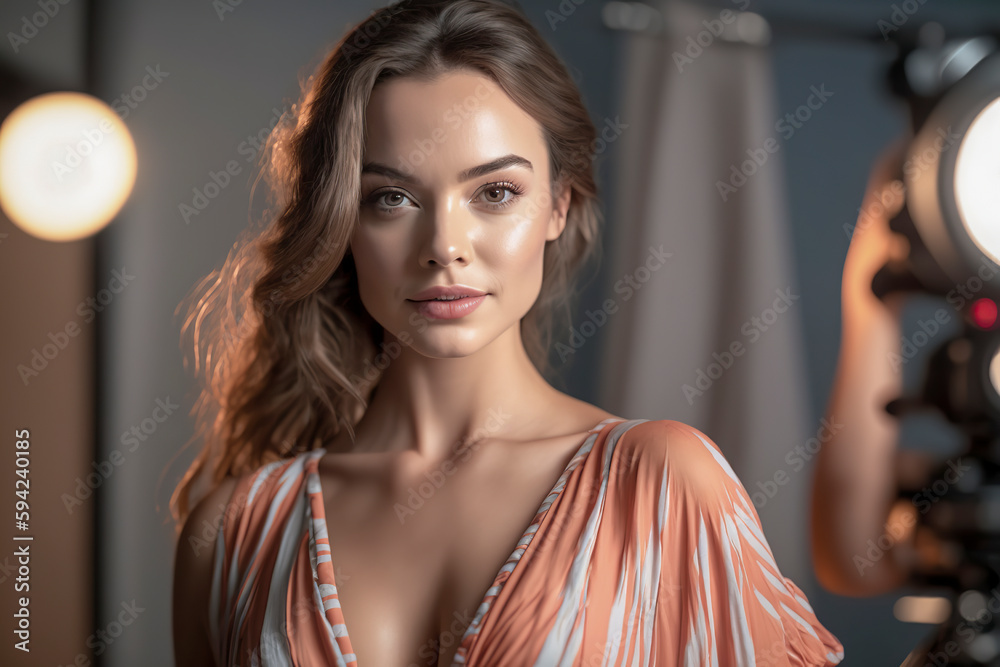 Alluring and Seductive: A Glamorous Fashion Model Posing in a Monochrome Photographic Composition, ai generative