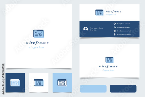 Wireframe logo design with editable slogan. Branding book and business card template.