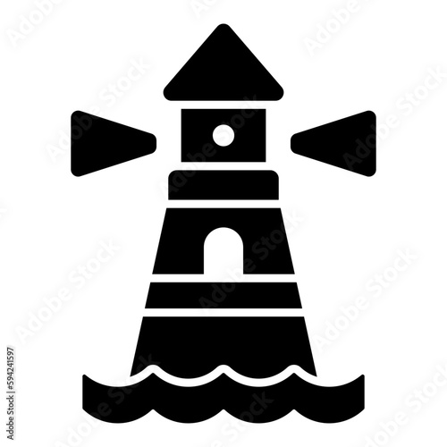A tower containing a beacon light to warn or guide ships at sea, well designed icon of lighthouse