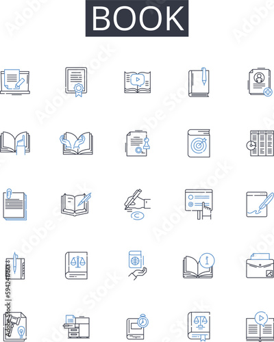 Book line icons collection. Tome, Read, Novel, Manuscript, Text, Volume, Publication vector and linear illustration. Literature,Softcopy,Hardcover outline signs set photo