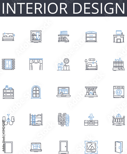 Interior design line icons collection. Virtual, Online, Digital, Video, Telephonic, Remote, Distance vector and linear illustration. Web,Zoom,Skype outline signs set