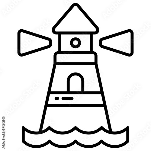 A tower containing a beacon light to warn or guide ships at sea, well designed icon of lighthouse