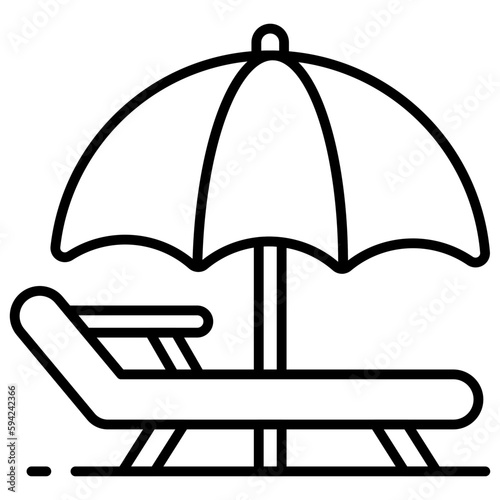 An icon of sunbed represents tanning or relaxation in the sun, premium vector design