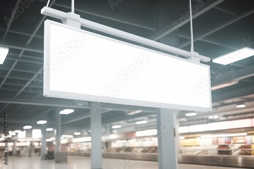 Blank advertising billboard hanging in the supermarket. Generative AI
