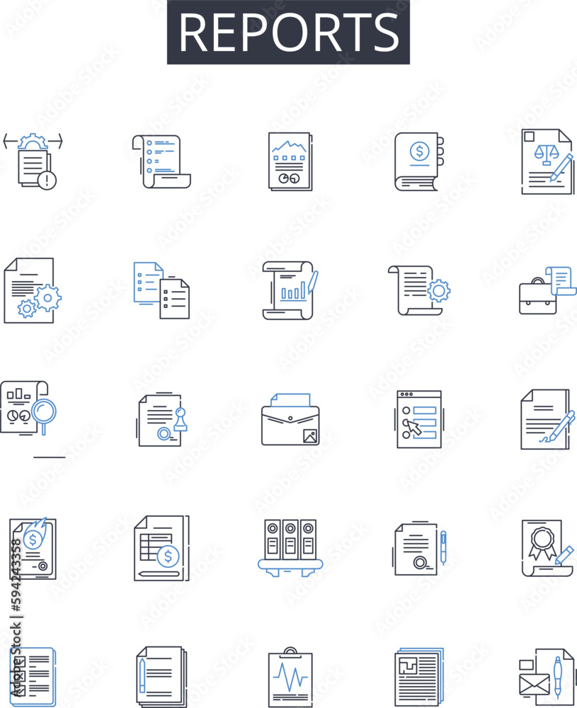 Reports line icons collection. Punctual, Prepared, Anticipating, Proactive, Early, Timely, Precise vector and linear illustration. Organized,Efficient,Forward-thinking outline signs set