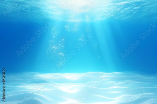 海中に日差しが入る海底イメージ背景 