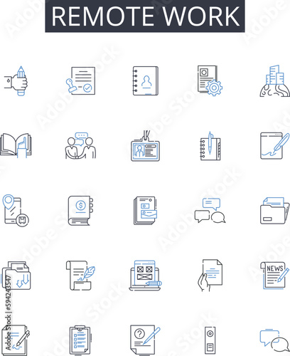 Remote work line icons collection. Prosperity, Abundance, Affluence, Fortune, Opulence, Riches, Success vector and linear illustration. Wealth,Luxurious,Wealthy outline signs set