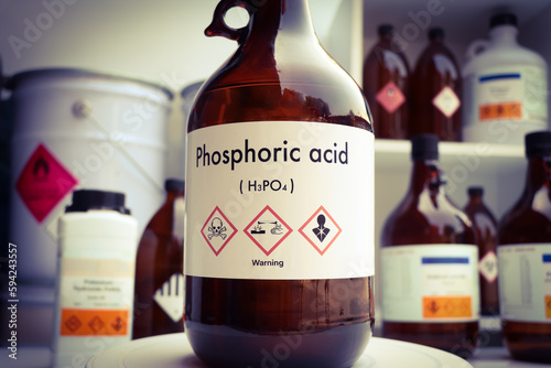 Phosphoric acid, Hazardous chemicals and symbols on containers photo