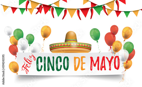 Paper Banner Big Sombrero Buntings Feliz Cinco De Mayo