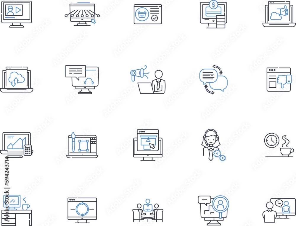Connecting contacts line icons collection. Nerking, Communication, Socializing, Collaborating, Interacting, Connecting, Exchanging vector and linear illustration. Linking,Introducing,Building outline