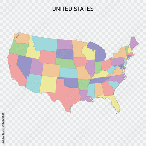 Isolated colored map of United States with borders