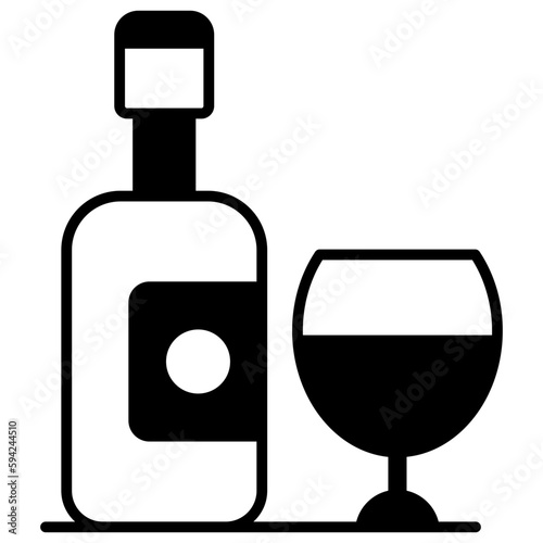 A classic wine bottle and glass icon, representing relaxation, sophistication, and socializing over a glass of wine