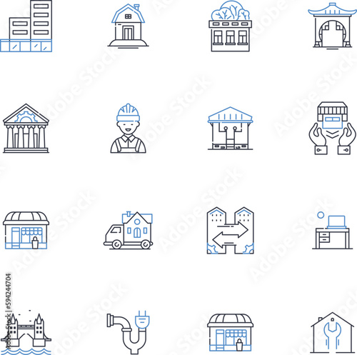 Organization work line icons collection. Coordination, Collaboration, Nerking, Delegation, Synergy, Efficiency, Productivity vector and linear illustration. Communication,Strategy,Planning outline