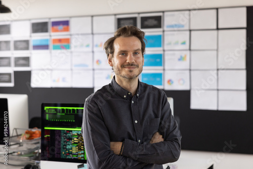 Portrait of successful coder in an office 