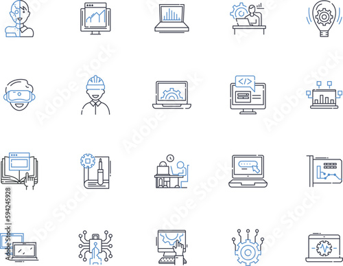 Content creation line icons collection. Writing, Blogging, Storytelling, Editing, Publishing, Designing, Creating vector and linear illustration. Creating,Content,Marketing outline signs set