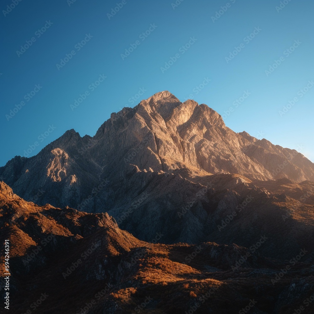 Rising Above the World: Majestic Mountain Range Basking in Golden Sunrise Glow
