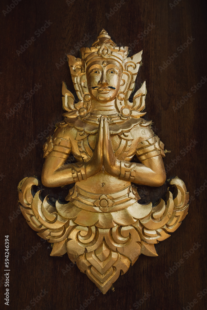 Buddhism Religion Golden Temple Image Sough-East Asian Praying Statue Buddhism Religion Golden Temple Image Sough-East Asian Praying Statue
