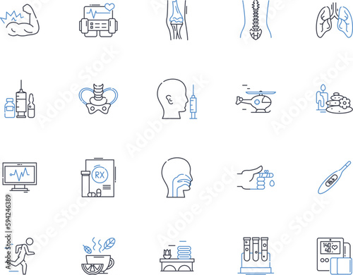 Health intervention line icons collection. Fitness, Wellness, Exercise, Diet, Nutrition, Health, Recovery vector and linear illustration. Rehabilitation,Therapy,Self-care outline signs set