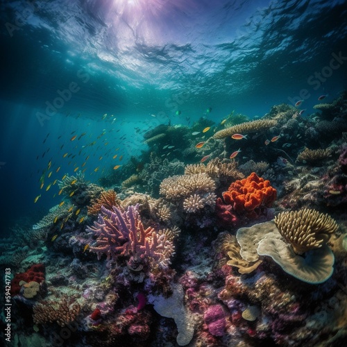 Dive into the Beauty of a Colorful Coral Reef Teeming with Life - Captivating Underwater Photography with Soft Natural Lighting © Steffen