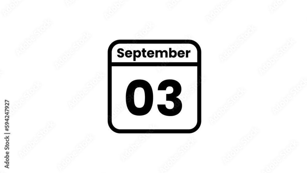 03 September calendar icon animation. Luma matte with transparent background 4K resolution 03 September calendar icon animation. Luma matte with transparent background 4K resolution