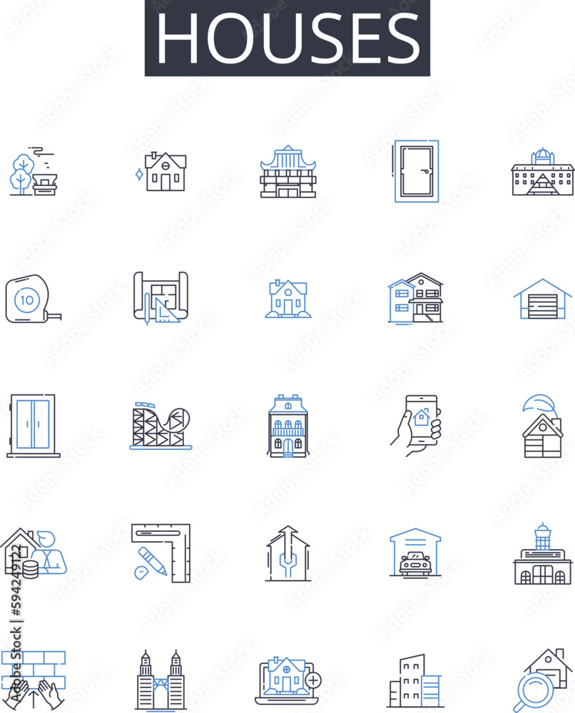 Houses line icons collection. Residences, Dwellings, Abodes, Homesteads, Shelters, Lodgings, Quarters vector and linear illustration. Roofs,Habitats,Tenements outline signs set Houses line icons collection. Residences, Dwellings, Abodes, Homesteads, Shelters, Lodgings, Quarters vector and linear illustration. Roofs,Habitats,Tenements outline signs set