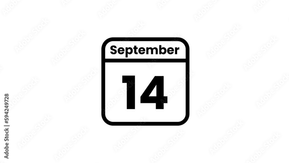 14 September calendar icon animation. Luma matte with transparent background 4K resolution 14 September calendar icon animation. Luma matte with transparent background 4K resolution