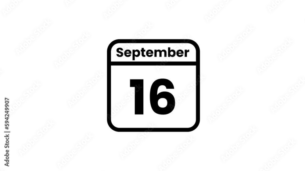 16 September calendar icon animation. Luma matte with transparent background 4K resolution 16 September calendar icon animation. Luma matte with transparent background 4K resolution
