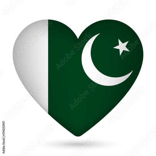 Pakistan flag in heart shape. Vector illustration.