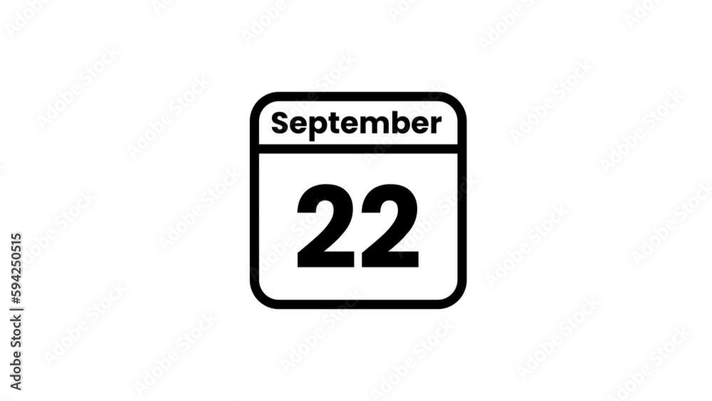 22 September calendar icon animation. Luma matte with transparent background 4K resolution 22 September calendar icon animation. Luma matte with transparent background 4K resolution