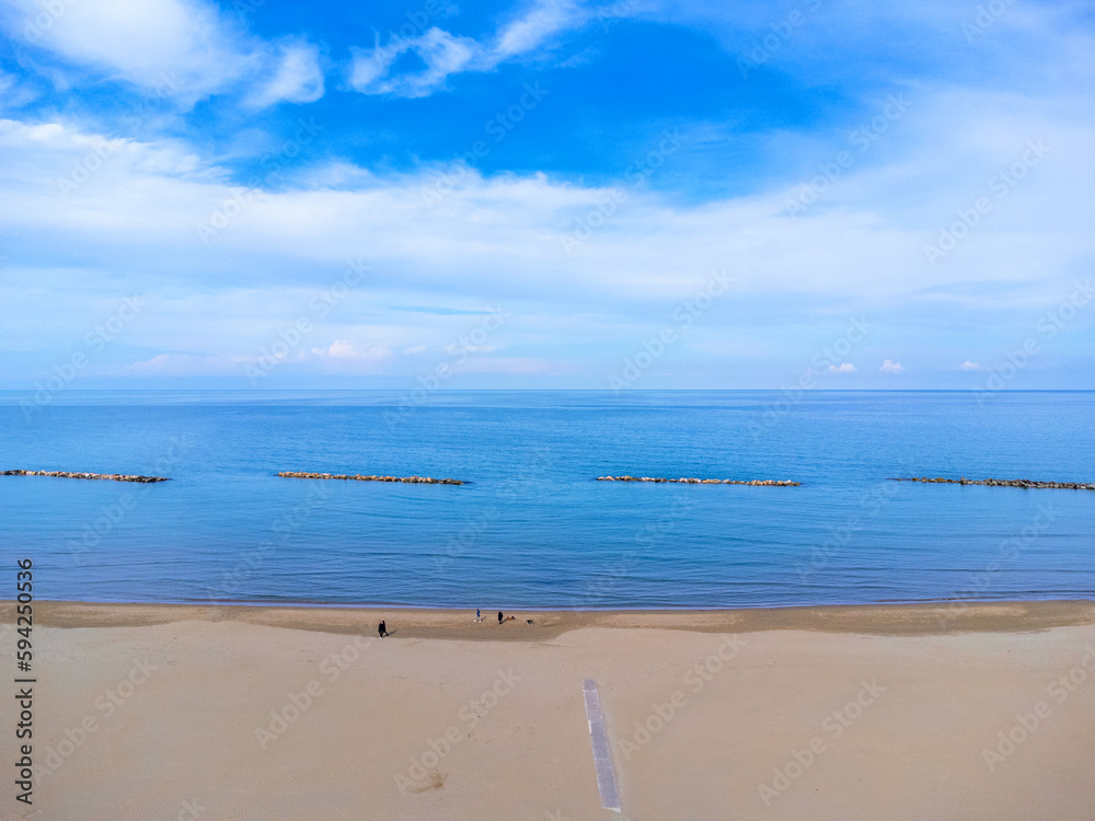 Aerial view landscape Italy Pescara, coast , beach, sea. No people, empty.