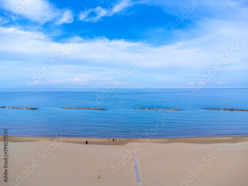 Obraz na płótnie Aerial view landscape Italy Pescara, coast , beach, sea. No people, empty. w salonie