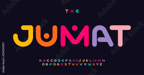 Indian color alphabet, soft and rounded letters, funny festival font for bright modern logo, emphasis headline, contemporary typography, modern typographic design. Vector typeset