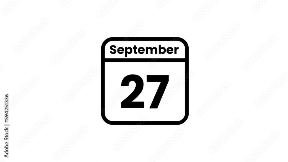 27 September calendar icon animation. Luma matte with transparent background 4K resolution 27 September calendar icon animation. Luma matte with transparent background 4K resolution