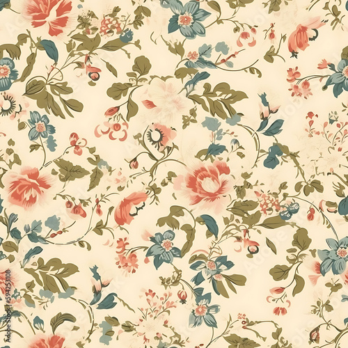 Vintage seamless flower pattern for tapestry, romantic texture background, generative ai