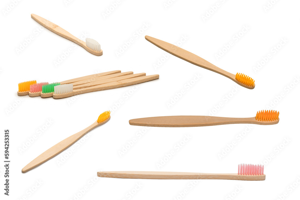 Naklejka premium Bamboo toothbrush isolated on a white background.
