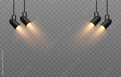 Vector set of light source. Light from a spotlight png. Studio, studio lighting png. Spotlight png. Yellow light. Light effect.