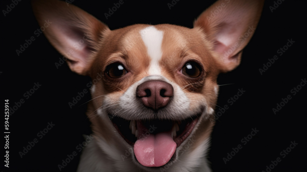 Obraz premium Chihuahua dog is smiling on a black background. Generative AI