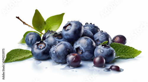 Bunch of blueberries on a white background. Generative AI