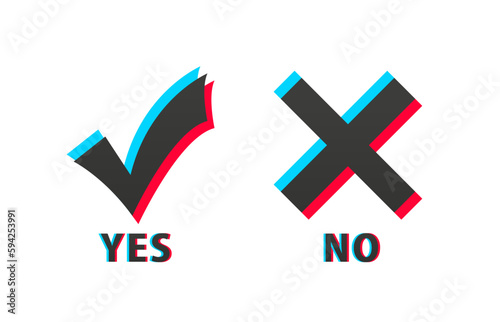 A colored check mark and cross symbolizing a positive and negative response. Concept of response options in questionnaires, websites. Social media elements. Yes, no. Vector illustration