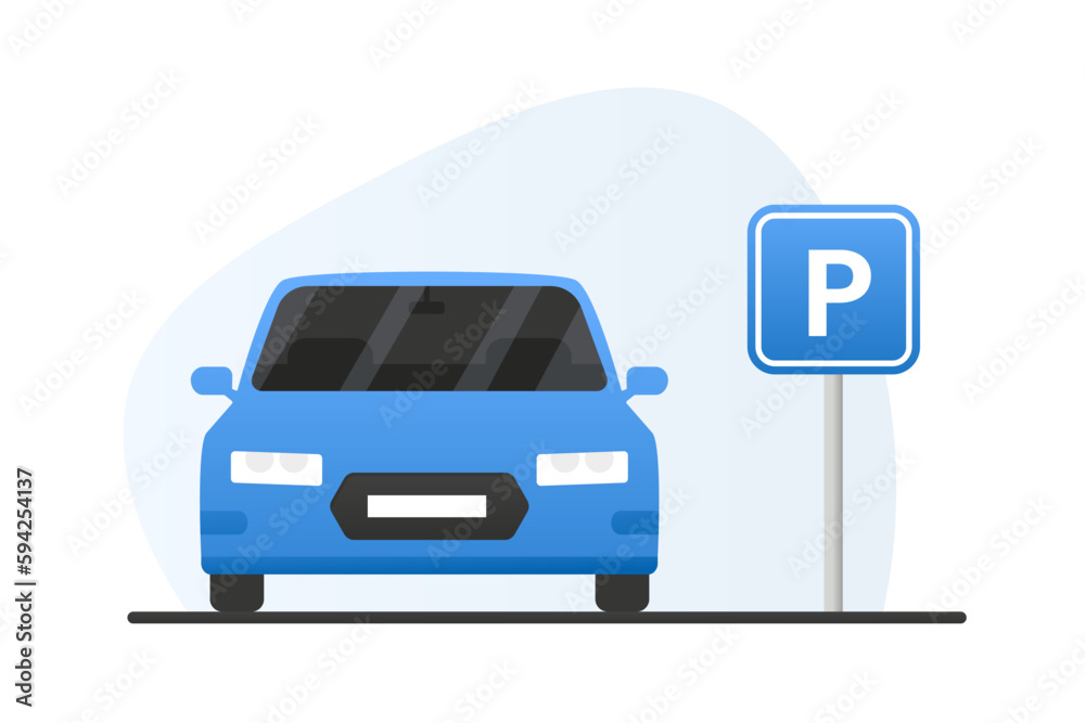 Car parking sign. Parking space icon. Parking lot. Car in the parking. Flat style. Vector illustration Car parking sign. Parking space icon. Parking lot. Car in the parking. Flat style. Vector illustration